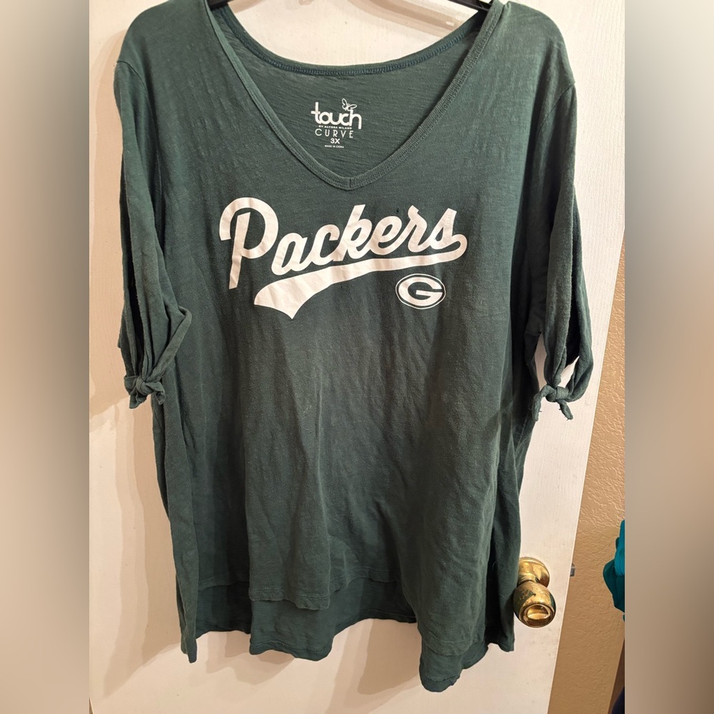 Touch Curve 3X Green Bay Packers Tshirt Alyssa Milano Slit On Shoulders Women’s